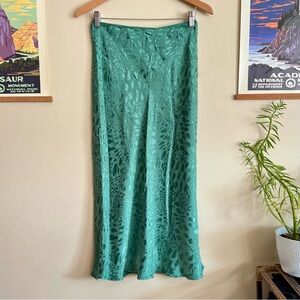 TOPSHOP Animal Print Jacquard Satin Like Slip Green Midi Skirt
